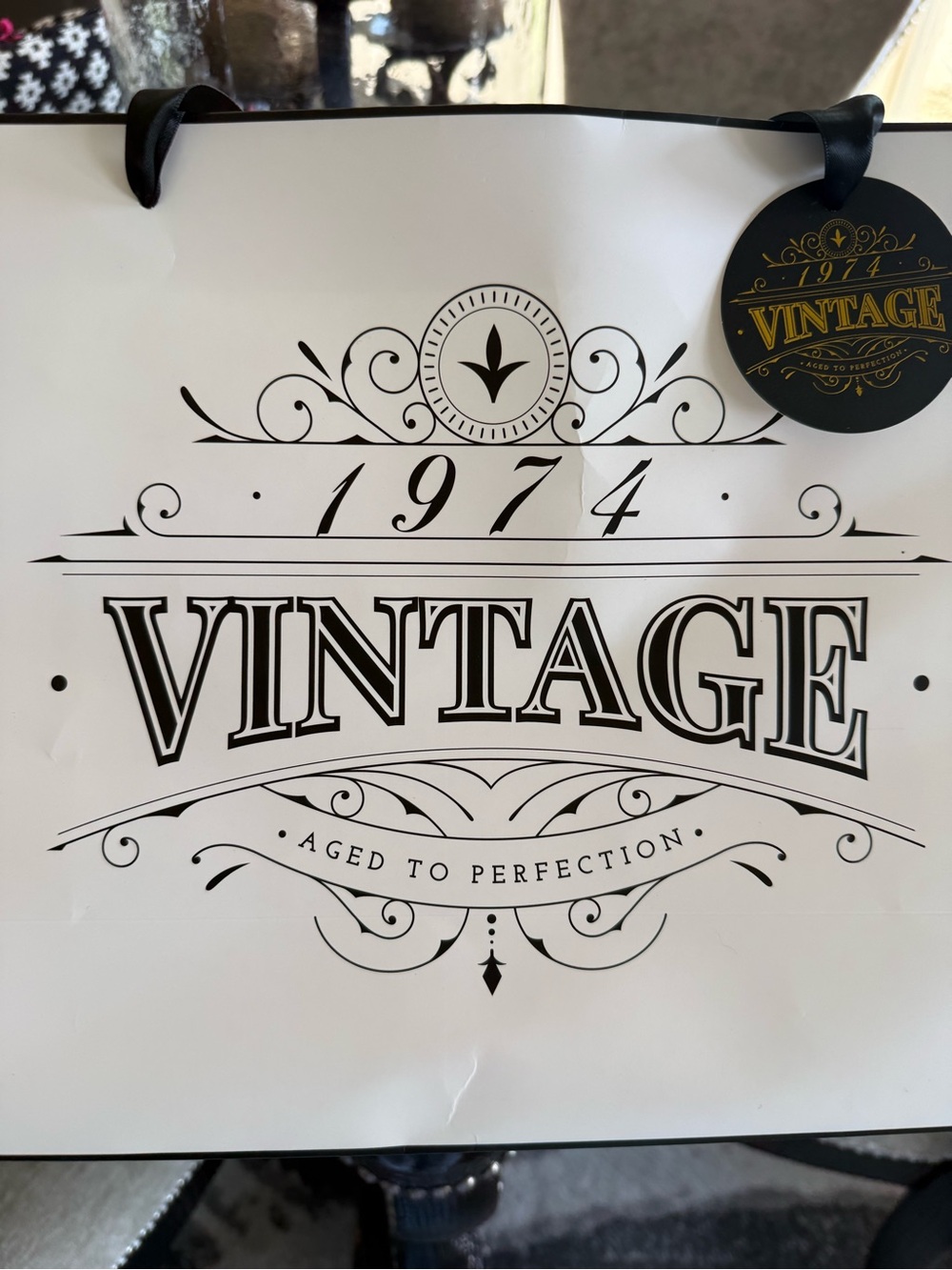 Vintage 1974 Black and White gift bag - 'Vintage' Decorative Print